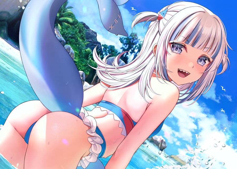 yande.re 785814 sample ass bikini gawr_gura hololive hololive_english loli saruei swimsuits tail thong wet.jpg