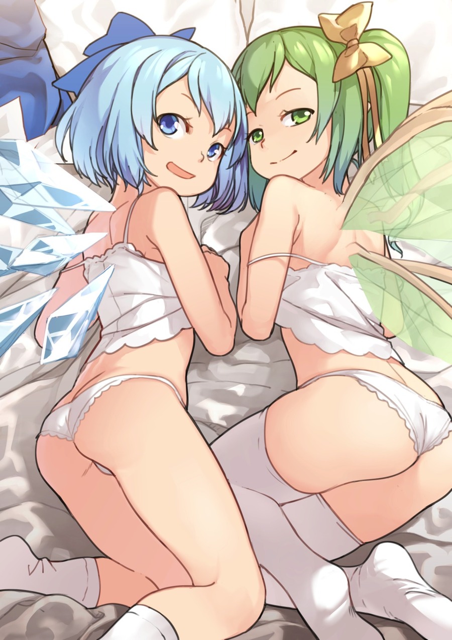 yande.re 637732 sample aoi_tsunami ass cirno daiyousei lingerie loli pantsu thighhighs thong touhou wings.jpg