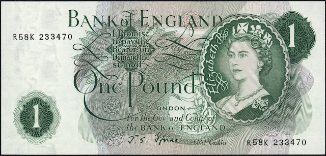Great Britain One Pound Note 1970 Queen Elizabeth II.JPG